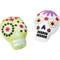 Frisco Halloween Day Of The Dead Sugar Skull Plush Squeaky Dog Toy, 2 Count