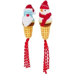 Frisco Holiday Santa & Snowman Ice Cream Cones Plush Cat Toy With Catnip, 2 Count