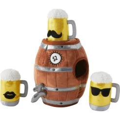 Frisco Beer & Keg Plush Squeaky Dog Toy, 4 Count