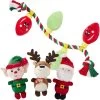 Frisco Holiday Santa's Helpers Plush Squeaky Dog Toy, 3 Count & Frisco Holiday Lights Plush With Rope Squeaky Dog Toy