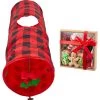 Frisco Holiday Buffalo Plaid Foldable Play Tunnel Cat Toy With Catnip & Frisco Holiday Festive Red Variety Pack Gift Box Cat Toy With Catnip, 14 Count